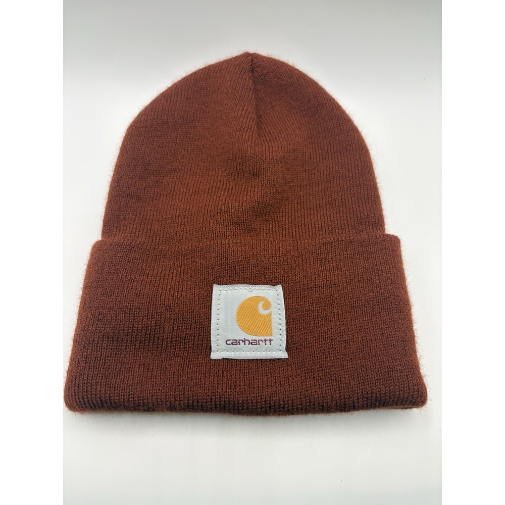 Carhartt A18 R18 Beanie Hat Rust Brown Knit Cuffed Watch Cap Made USA Adult OSFA